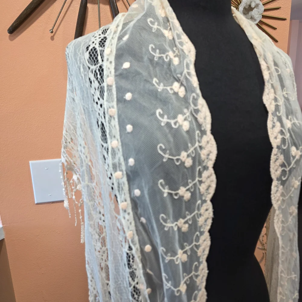 Boho Chic Scarf Festival Fringe Wrap Pier 1 Cream Bohemian Hippie Vacation